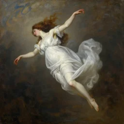 masterful oil painting depicting a woman suspended in time