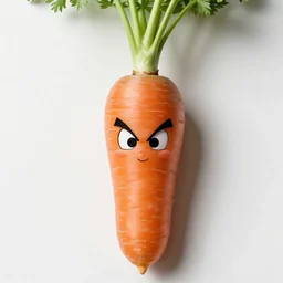 a photo of a carrot, carrot vegetable fusion with goku from dragon ball's face on the carrot