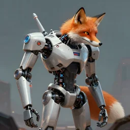 fox robot digital Art, Greg rutkowski, Trending artstation,cinematic