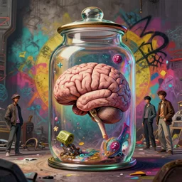 illustration of beautiful brain in a jar, composition accidental renaissance golden ratio, cinematic, by sachin teng and sergey kolesov and ruan jia and heng z and wlop. graffiti art, scifi, fantasy, hyper detailed. octane render. concept art. trending on artstation