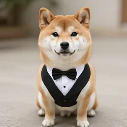 cute shiba inu wearing a tuxedo suit
