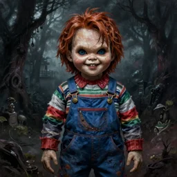 dark fantasy painting of chucky by jeremiah ketner | horror themed | creepy