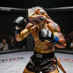 A lizard humanoid mixed martial arts fighter