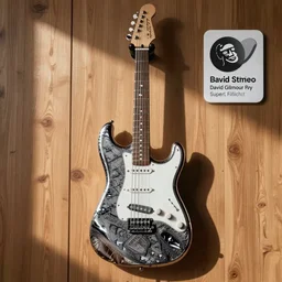 an electric guitar hanging on a wooden wall, a stipple by David Gilmour Blythe, reddit contest winner, superflat, made of liquid metal, made of wire, made of plastic