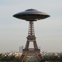 ufo flying over paris, realistic footage, natural lighting, realistic, stolen footage, 8 k, very detailed, news feed