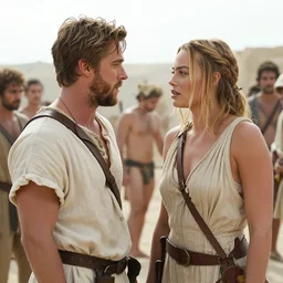 still of ryan gosling and margot robbie, in pomepei ( 4 0 bc )