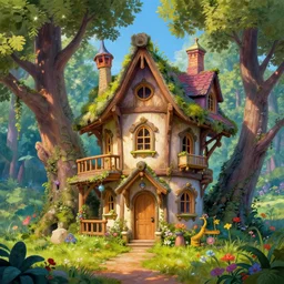 a fairy's house, fantasy art, digital art, trending on artstation, HDR, by Thomas Kinkade and Albert Bierstadt, vivid colors