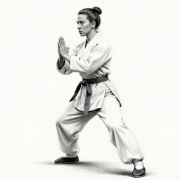 scarlett johansson as kung - fu master, realistic black and white, pencil and ink, dramatic lighting, full body profile