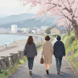 walking around misumi west port and manda pit, kumamoto, japan. volumetric lighting, dew, spring morning, slight overcast weather, realistic illustration, perfectly shaded, soft painting, art by krenz cushart and wenjun lin