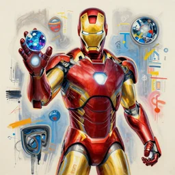 “intricate painting of iron man holding the infinity stones, in the style of Basquiat”
