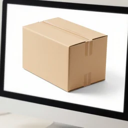 a detailed photo of a computer screen that has a cardboard box shown on the screen