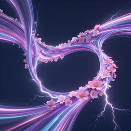 lightning edges of the flowing mobius strip if blooming flowers, neon stripes, trending on artstation