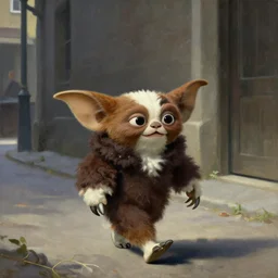 an humanoid creature from gremlins and the thing and alien is walking in a street, painting by gustave courbet and peter mohrbacher, joseph christian leyendecker, nice afternoon lighting, smooth tiny details, soft and clear shadows, low contrast, perfect