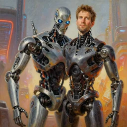 landscape, realistic portrait beautiful painting from scene in terminator robot merged in tron legacy fighting movie scene, hyperdetailed retrofuturism created by thomas kinkade and gustave courbet, fine draw, high detailed, fine lighting, smooth draw, no anomaly.