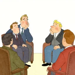 awkward poses at coincidental meeting, illustrated by edward gorey, lagerstedt, gary larson