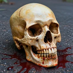hyper realistic skull, blood on tar, art by greg rutkowski, intricate, ultra detailed, photorealistic, vibrante colors, trending on artstation, octane render, 4 k, 8 k