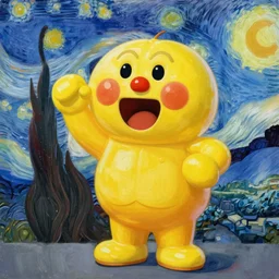 painting of a giant shouting ( ( stay puft marshmallow man ) ) in the style of starry night by vincent van gogh intricate detail, low angle, blockbuster ghostbusters movie