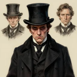 John Malkovich with a top hat as a stark, gloomy detective from the 18th century, concept art by J.Dickenson and Greg Rutkowski