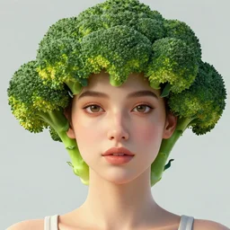 a portrait of a woman with broccoli hair, digital art, high definition, unreal engine, vibrant