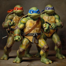 teenage mutant ninja turtles by caravaggio, detailed oil painting