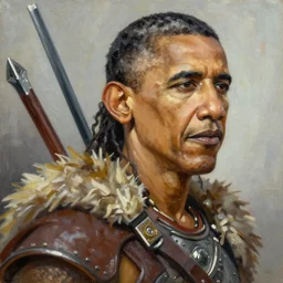 Oil paitning Obama as a barbarian warrior Boris Vallejo