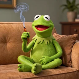 candid photo of kermit the frog sitting on the couch smoking out of a bong, ted ( 2 0 1 2 ) bong scene, kermit the frog, high resolution photo, trending on artstation, interior design