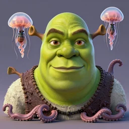 Shrek face as Barack Obama  , tentacles, unnatural shapes, jellyfish, insect, octane render, 3d digital art by beeple, unreal engine 5, award winning,