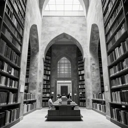 inside of a library of alexandria black and white aesthetic photograph