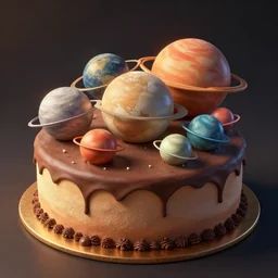 a cake with all planets on it, au naturel, hyper detailed, digital art, trending in artstation, cinematic lighting, studio quality, smooth render, unreal engine 5 rendered, octane rendered, art style by pixar dreamworks warner bros disney riot games.