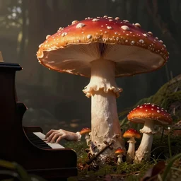 magic mushroom, mozart playing the piano, baroque, nendroid, butcher billy style