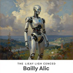 a painting of a cyborg in a scenic environment by bailly alice
