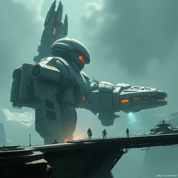 beautiful matte painting of a futuristic robot building a spaceship by greg rutkowski 4 k extreme details photorealism