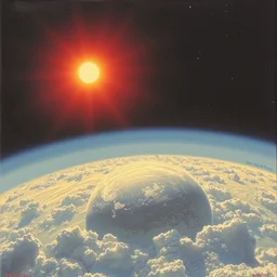 sun peeking over planet earth by alfred kelsner and john berkey