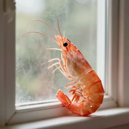 a cute shrimp looking through the windows, high quality detail, unreal engine, 4k
