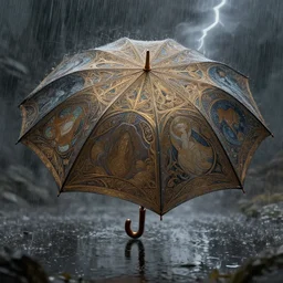 umbrella, heavy rain, wind, thunder, reflections, deep focus, d & d, fantasy, intricate, elegant, highly detailed, digital painting, artstation, concept art, matte, sharp focus, illustration, hearthstone, art by artgerm and greg rutkowski and alphonse mucha