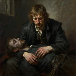 todd howard about to be beheaded for his crimes, oil painting, tragic, sorrowful.