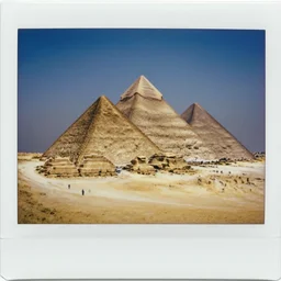Aliens! help building the pyramids! in Egypt, antique analog polaroid picture, Photography