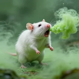 screaming white rat engulfed in flatulated putrid green mist, majestic, rat fart, 8 k, trending on flickr