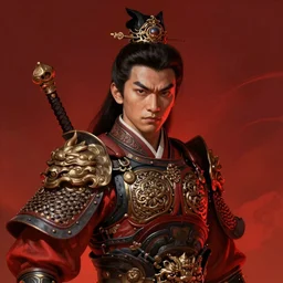 chinese warrior, portrait, fierce, intricate, elegant, red volumetric lighting, digital painting, highly detailed, artstation, sharp focus, illustration, concept art, ruan jia, steve mccurry