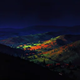 Sci-Fi dark high contrast nighttime colorful wallpaper of a beautiful landscape art by Donato Giancola, digital art, trending on artstation, 4k, high detail, no noise, low light