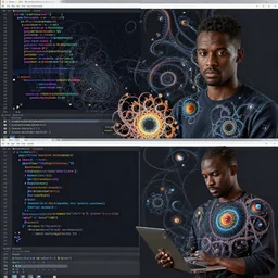 coding, editing code, vsstudio by scott uminga and wagner kuroiwa, fractals, trending on artstation, trending on deviantart, high resolution, 8 k, octane, hyper detailed,