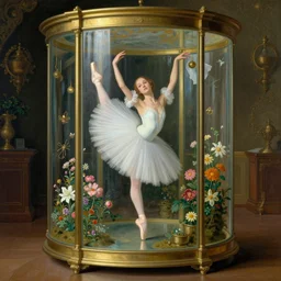 Ballet dancer in the beautiful sophisticated glass machine, painted by Hieronymus Bosch