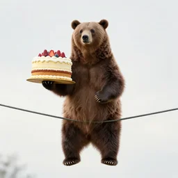 A realistic photograph of a bear on a high-wire holding a giant cake - n 4
