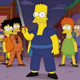 akira kurosawa's seven simpsons samurai, digital artwork, photo, movie still, photorealistic.