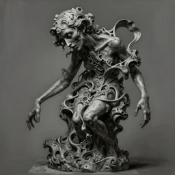 charcoal painting of a sculpture, distorted, abstract, creepy, intricate, elegant, highly detailed, ray tracing, digital painting, artstation, concept art, art by artgerm and greg rutkowski and alphonse mucha, 8 k