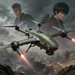 military drone, with plasma guns, apocalyptic, by jon aaron kambeitz, katsuhiro otomo, heng z, concept art, insanely detailed, raytracing, octane, unreal engine, trending on artstation, inspired by hunter - killer drone from terminator