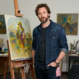 norman reedus as a french artist, standing in front of easel and canvas in his art studio, in the style of martine johanna