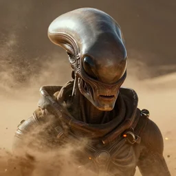 dune film still, closeup portrait of an alien, dust, scum and villainy, rim light, embers, hyper detailed, smooth, high contrast, concept art, gta v, arney freytag, volumetric lighting, ralph mcquarrie, doug chiang, ryan church