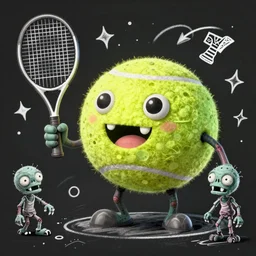 a tennis ball monster ,tennis ball,zombie ,chalk digital art, fantasy, magic, trending on artstation, ultra detailed, professional illustration by Basil Gogos