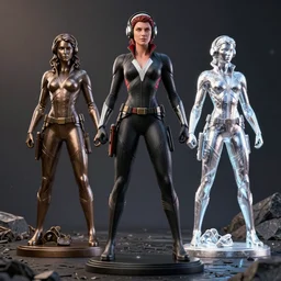black widow, bronze statue and silver, unreal engine, high detailed, holographic